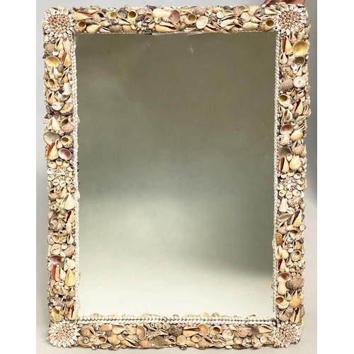 208 - SHELL WALL MIRROR, rectangular with shell encrusted frame, 95cm x 65cm.