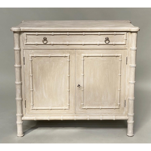 209 - FAUX BAMBOO CABINET, Regency style grey painted with a frieze drawer above two panelled doors, 100cm... 