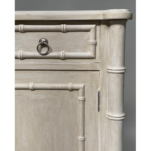 209 - FAUX BAMBOO CABINET, Regency style grey painted with a frieze drawer above two panelled doors, 100cm... 