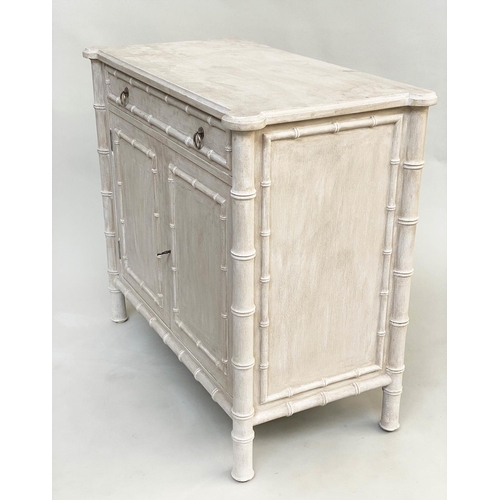 209 - FAUX BAMBOO CABINET, Regency style grey painted with a frieze drawer above two panelled doors, 100cm... 