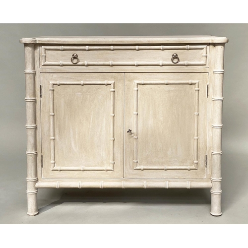 209 - FAUX BAMBOO CABINET, Regency style grey painted with a frieze drawer above two panelled doors, 100cm... 