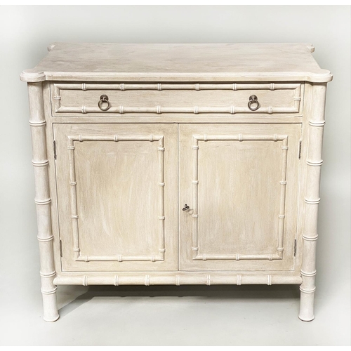 209 - FAUX BAMBOO CABINET, Regency style grey painted with a frieze drawer above two panelled doors, 100cm... 