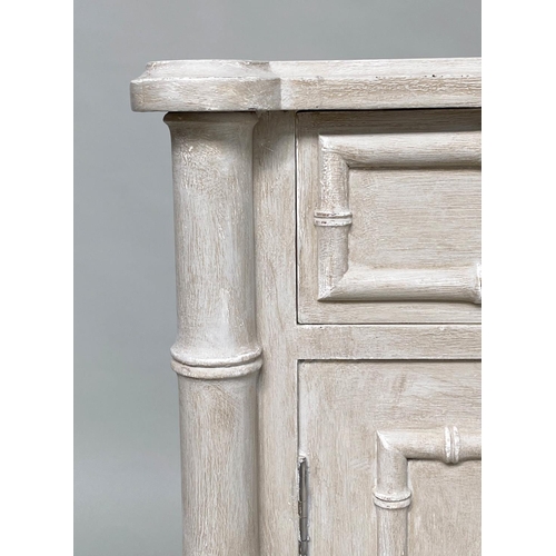 209 - FAUX BAMBOO CABINET, Regency style grey painted with a frieze drawer above two panelled doors, 100cm... 