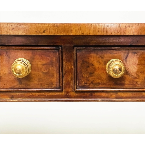 212 - HALL TABLE, George III design burr walnut and crossbanded with rounded ends, two frieze drawers and ... 