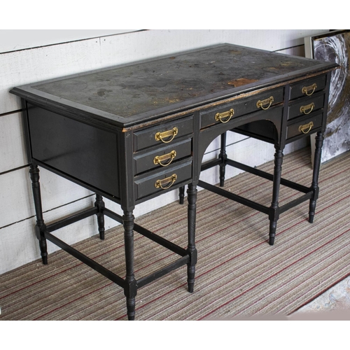 214 - COLLINSON AND LOCK DESK, 75cm H x 121cm W x 66cm D, Victorian aesthetic ebonised, circa 1880, with s... 