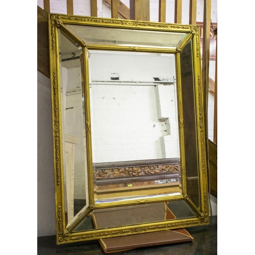 223 - WALL MIRROR, 117cm x 88cm, late 19th century giltwood and gesso with cushion frame.