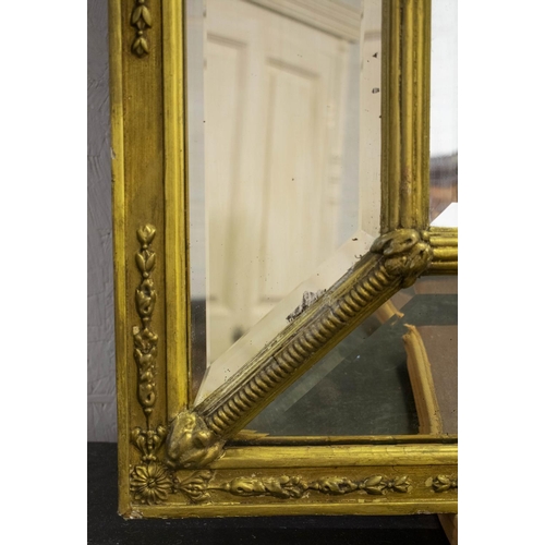 223 - WALL MIRROR, 117cm x 88cm, late 19th century giltwood and gesso with cushion frame.