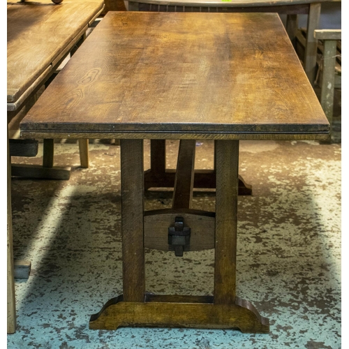 225 - REFECTORY TABLE, 76cm H x 78cm x 215cm W x 78cm D, Arts and Crafts style oak.