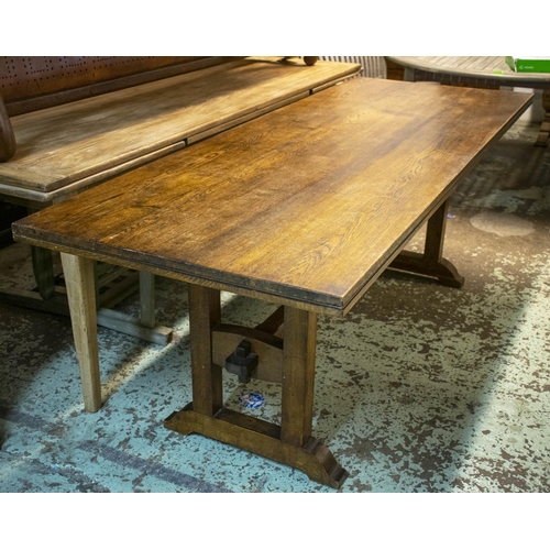 225 - REFECTORY TABLE, 76cm H x 78cm x 215cm W x 78cm D, Arts and Crafts style oak.