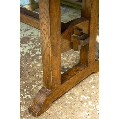 225 - REFECTORY TABLE, 76cm H x 78cm x 215cm W x 78cm D, Arts and Crafts style oak.