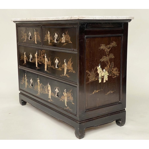 231 - COMMODE, Chinese lacquered and gilt and stone chinoiserie decoration with two short and two long dra... 