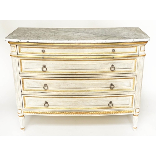 234 - COMMODE, French Louis XVI style grey painted and parcel gilt with four long drawers and slide with f... 