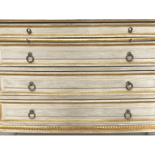 234 - COMMODE, French Louis XVI style grey painted and parcel gilt with four long drawers and slide with f... 