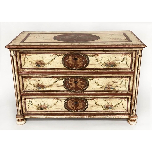 237 - VENETIAN COMMODE, 19th century painted Neo Classical with floral swags and columns with three long d... 