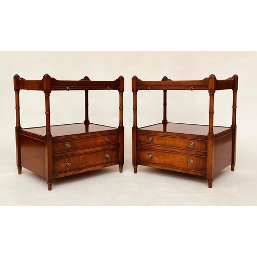 256 - LAMP TABLES, 59cm H x 50cm W x 40cm D, a pair, George III design figured mahogany each with two tier... 