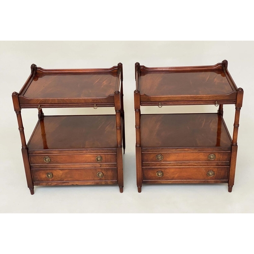 256 - LAMP TABLES, 59cm H x 50cm W x 40cm D, a pair, George III design figured mahogany each with two tier... 