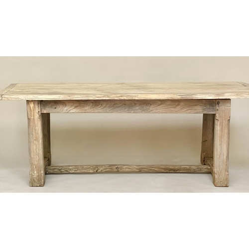 274 - FARMHOUSE DINING TABLE, rustic oak cleated and planked with substantial solid oak stretchered suppor... 