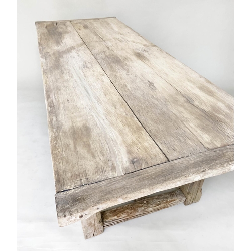 274 - FARMHOUSE DINING TABLE, rustic oak cleated and planked with substantial solid oak stretchered suppor... 