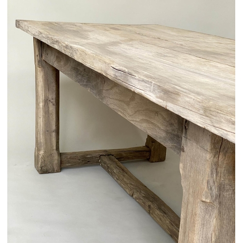 274 - FARMHOUSE DINING TABLE, rustic oak cleated and planked with substantial solid oak stretchered suppor... 