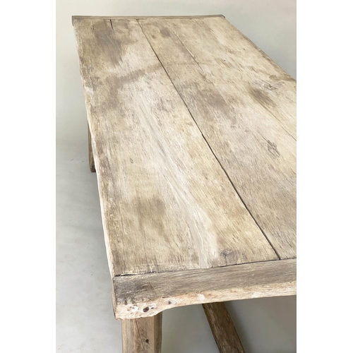 274 - FARMHOUSE DINING TABLE, rustic oak cleated and planked with substantial solid oak stretchered suppor... 