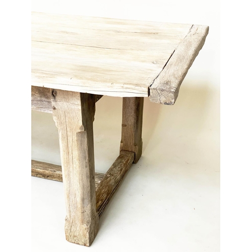 274 - FARMHOUSE DINING TABLE, rustic oak cleated and planked with substantial solid oak stretchered suppor... 