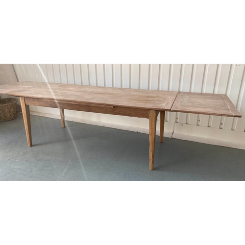 280 - FARMHOUSE TABLE, antique French chestnut with planked and cleated top extending with two additional ... 