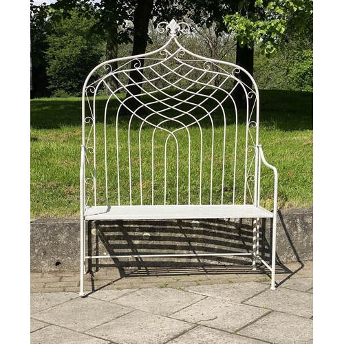 282 - GARDEN BENCH, folding painted metal with high back, slatted seat and fold down arms, 115cm x 165cm H... 