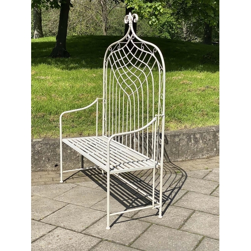 282 - GARDEN BENCH, folding painted metal with high back, slatted seat and fold down arms, 115cm x 165cm H... 