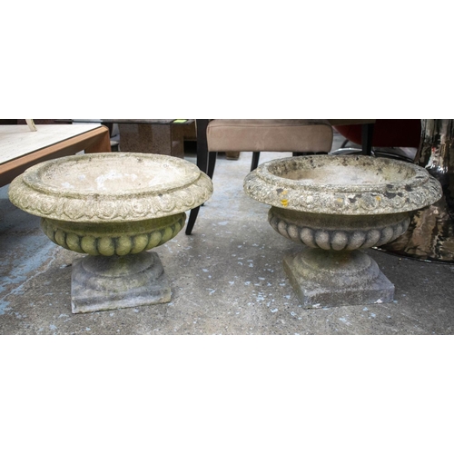 291 - GARDEN URNS, 39cm H x 60cm D, a pair, reconstituted stone. (2)