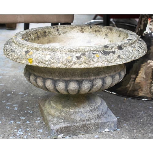 291 - GARDEN URNS, 39cm H x 60cm D, a pair, reconstituted stone. (2)