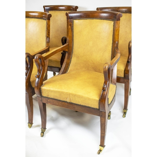 294 - FAUTEUILS, 93cm H x 57cm W, a set of four Restauration mahogany, circa 1820 in tan leatherette. (4)