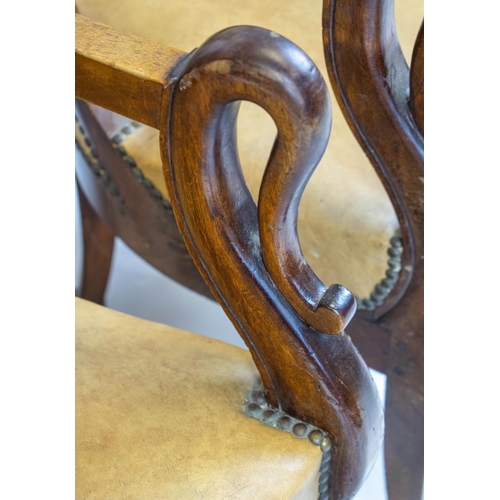 294 - FAUTEUILS, 93cm H x 57cm W, a set of four Restauration mahogany, circa 1820 in tan leatherette. (4)