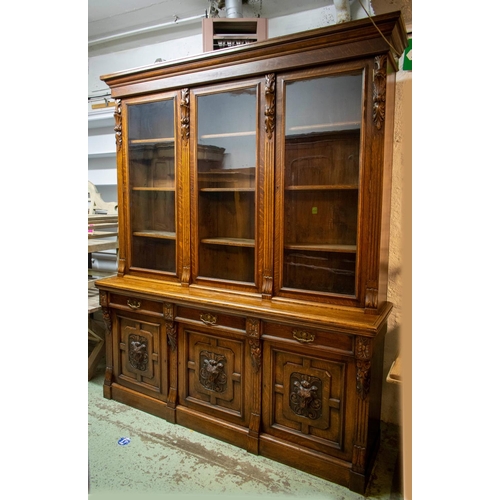 296 - LIBRARY BOOKCASE, 246cm H x 209cm x 56cm D, Victorian oak, circa 1880, with three glazed doors enclo... 