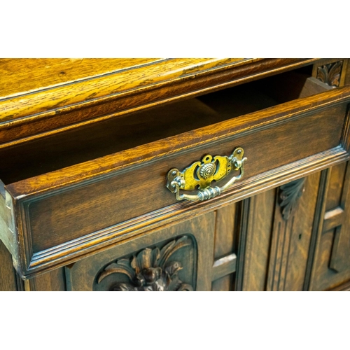 296 - LIBRARY BOOKCASE, 246cm H x 209cm x 56cm D, Victorian oak, circa 1880, with three glazed doors enclo... 