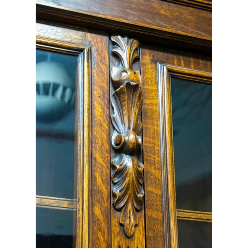 296 - LIBRARY BOOKCASE, 246cm H x 209cm x 56cm D, Victorian oak, circa 1880, with three glazed doors enclo... 