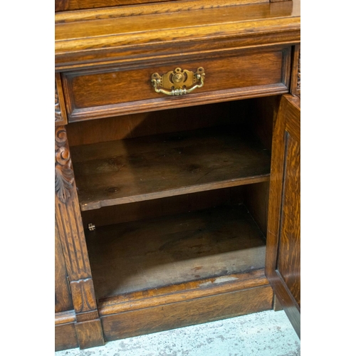 296 - LIBRARY BOOKCASE, 246cm H x 209cm x 56cm D, Victorian oak, circa 1880, with three glazed doors enclo... 