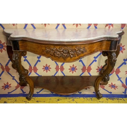 297 - CONSOLE TABLE, 92cm H x 160cm W x 59cm D, Napoleon III rosewood, circa 1870, with white marble top a... 