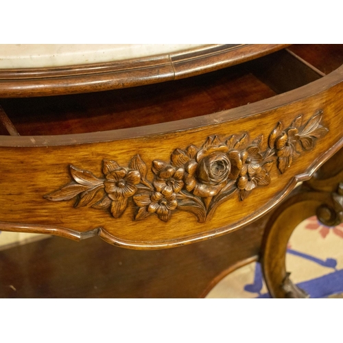 297 - CONSOLE TABLE, 92cm H x 160cm W x 59cm D, Napoleon III rosewood, circa 1870, with white marble top a... 