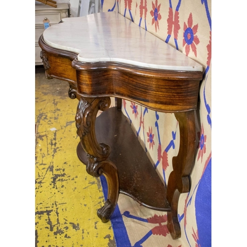 297 - CONSOLE TABLE, 92cm H x 160cm W x 59cm D, Napoleon III rosewood, circa 1870, with white marble top a... 