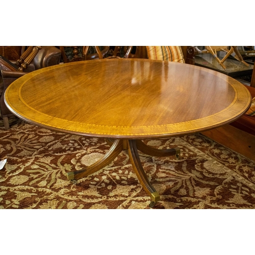 298 - DINING TABLE, 71cm H x 161cm D, Georgian style mahogany with rosewood and satinwood crossbanded circ... 