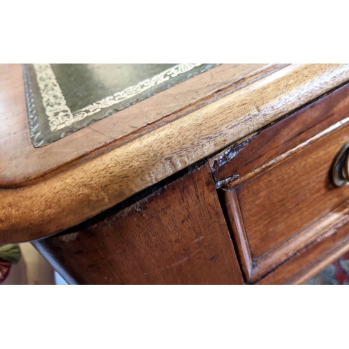 299 - PARTNER'S WRITING TABLE, 184cm W x 73cm H x 118cm D, Victorian mahogany with a green tooled leather ... 