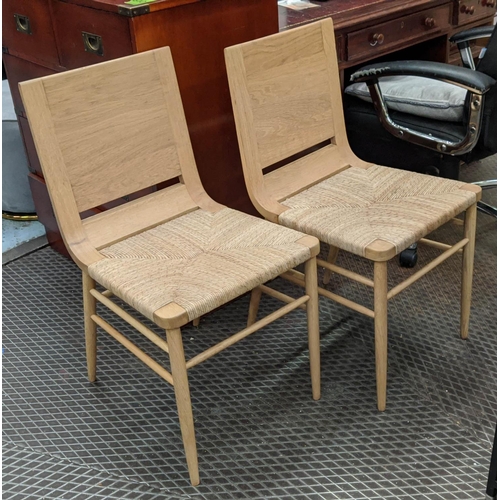 309 - ATTRIBUTED TO MARSTON AND LANGINGER DINING CHAIRS, a set f six, 83cm H, rush seats. (6)