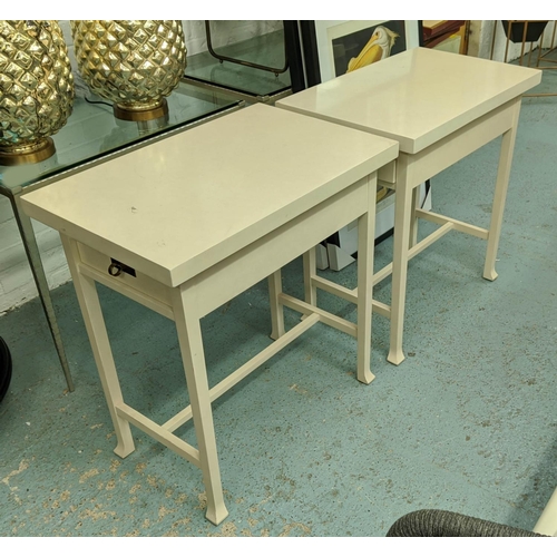 311 - BERNHARDT SALON CHAIRSIDE TABLES, a pair, with double end drawer to each, and lift up top to reveal ... 