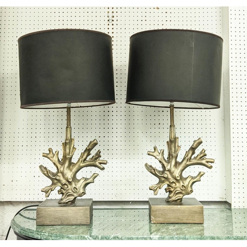 313 - TABLE LAMPS, a pair, coral design, with shades, 67cm H. (2)