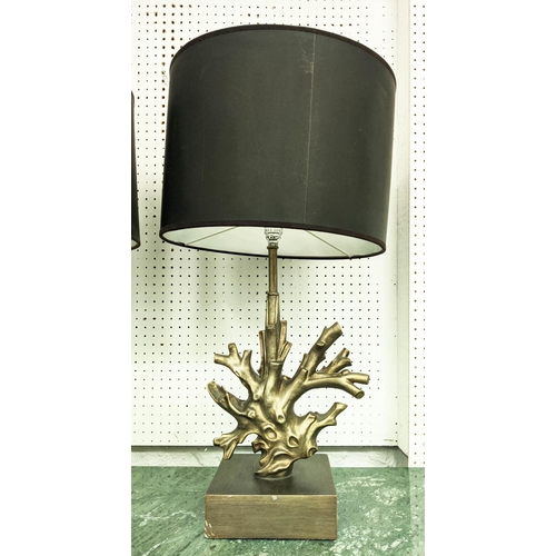 313 - TABLE LAMPS, a pair, coral design, with shades, 67cm H. (2)