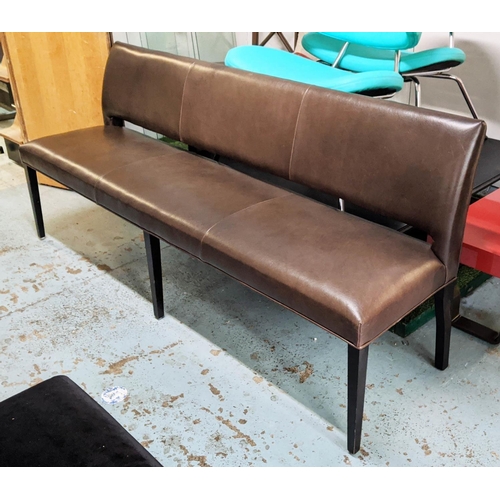 322 - ROBERT LANGFORD BESPOKE POLO BENCH, 200cm L x 55cm, leather with a fabric back.