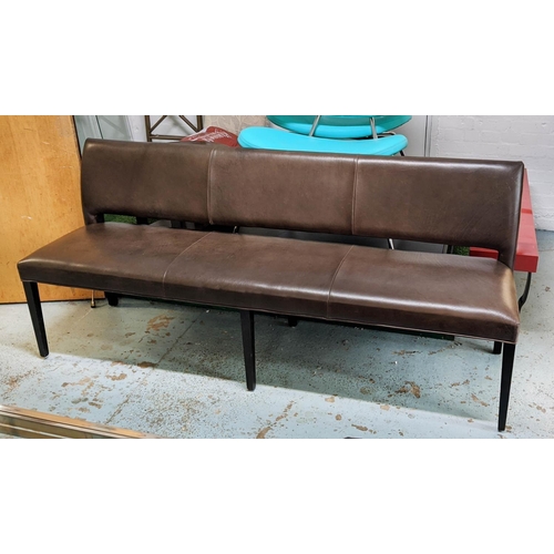 322 - ROBERT LANGFORD BESPOKE POLO BENCH, 200cm L x 55cm, leather with a fabric back.