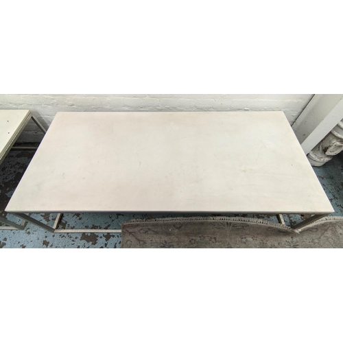 324 - ADAM WILLIAMS LISBON COFFEE TABLE, silvered metal base, stone top, 150cm x 70cm x 40cm.