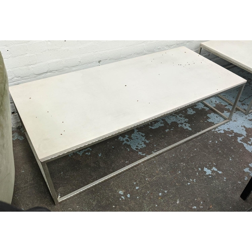 325 - ADAM WILLIAMS LISBON COFFEE TABLE, silvered metal base, stone top, 150cm x 70cm x 40cm.