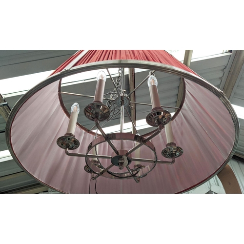 329 - CHARLES EDWARDS SILK TOLE SHADE, brass, finished in nickel, 56cm x 95cm H.